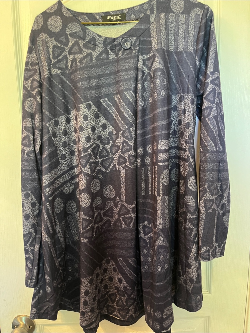 Papa Long-Sleeve Patterned Tunic Top - Gray